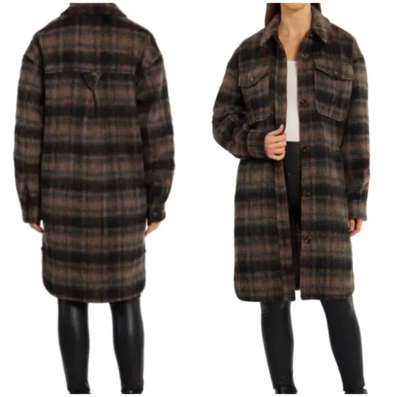 Avec Les Filles Longline Plaid Fuzzy Shacket S - Picture 4 of 16